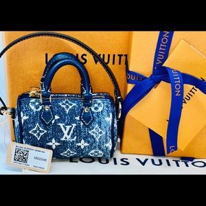 Louis Vuitton Jacquard Navy Blue Denim Micro Speedy Bag Charm